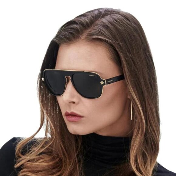 Versace Women Sunglasses Black Grey Polarized Pilot VE2199 100281 NEW AUTHENTIC - Picture 11 of 12